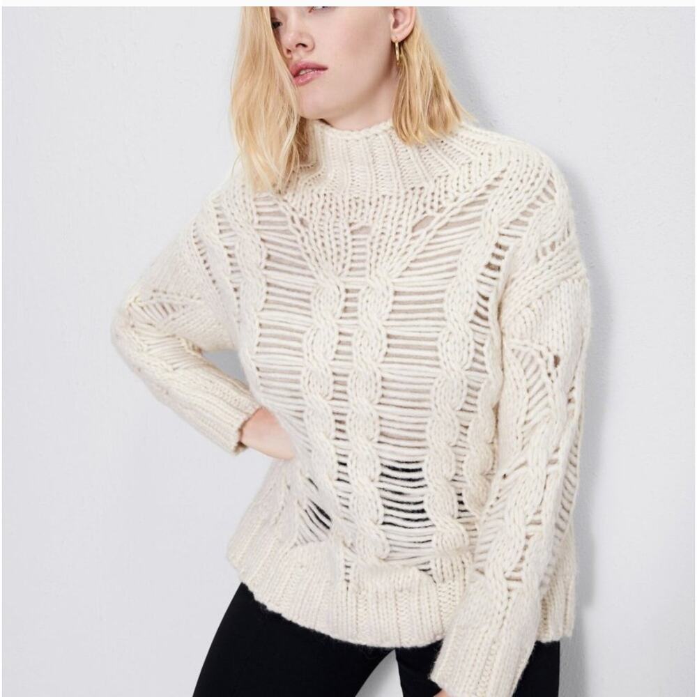 ZARA Chunky Open Knit Turtleneck Sweater